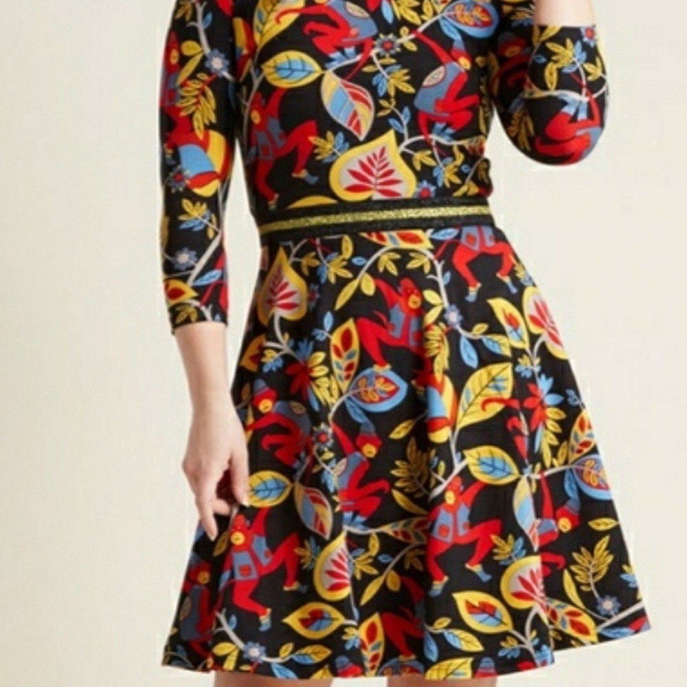 ModCloth / Traffic People monkey print fit and flare dress size L - Picture 2 of 11